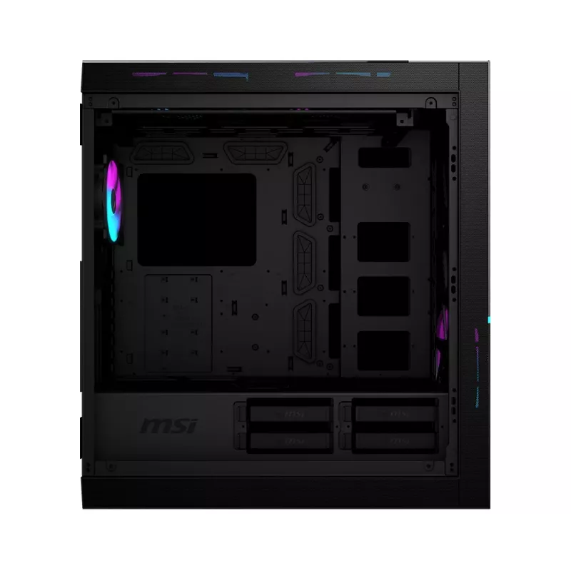 MSI MPG SEKIRA 500X Full Tower datora korpuss melns, 3x 200mm ARGB + 1x 200mm + 1x120mm ARGB ventilatori, Mystic Light Sync, 8 kanālu ARGB centrmezgls, USB Type-C, rūdīta stikla paneļi, E-ATX, ATX, mATX, mini-ITX