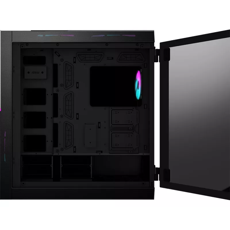 MSI MPG SEKIRA 500X Full Tower datora korpuss melns, 3x 200mm ARGB + 1x 200mm + 1x120mm ARGB ventilatori, Mystic Light Sync, 8 kanālu ARGB centrmezgls, USB Type-C, rūdīta stikla paneļi, E-ATX, ATX, mATX, mini-ITX