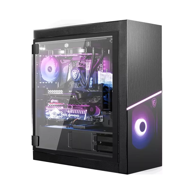 MSI MPG SEKIRA 500X Full Tower datora korpuss melns, 3x 200mm ARGB + 1x 200mm + 1x120mm ARGB ventilatori, Mystic Light Sync, 8 kanālu ARGB centrmezgls, USB Type-C, rūdīta stikla paneļi, E-ATX, ATX, mATX, mini-ITX