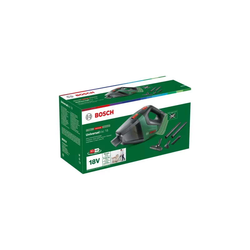 Bosch UniversalVac 18 2-in-1 slotas putekļsūcējs ar bateriju, bez maisa, melns/zaļš