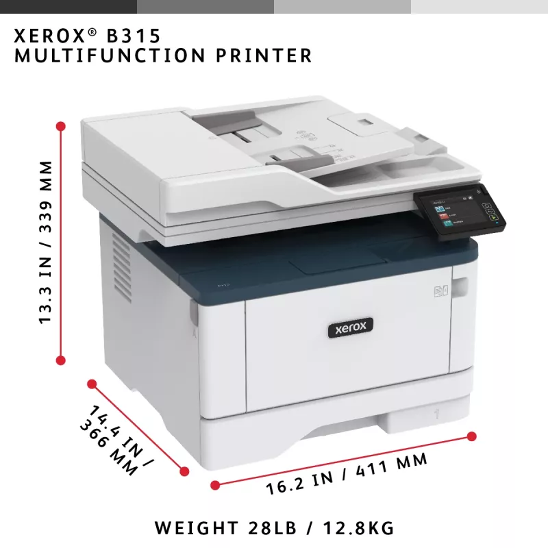 Xerox B315 A4 40ppm Bezvadu Duplekss Kopēt/Drukāt/Skenēt/Fakss PS3 PCL5e/6 2 Paplātes 350 Lapas