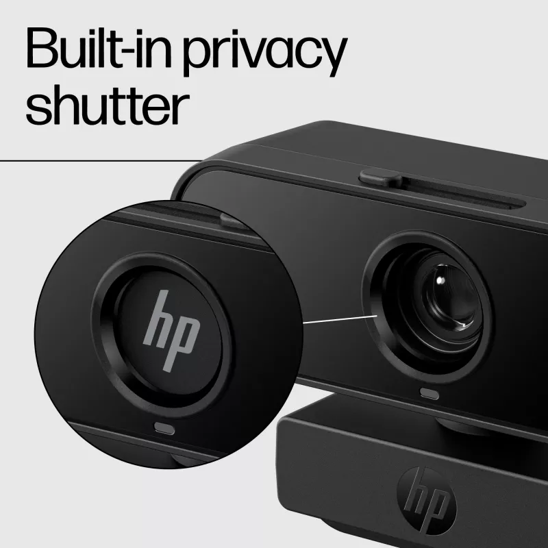 HP 435 FHD tīmekļa kamera (77B10AA) video zvaniem, 2 MP, 1920 x 1080, 30 kadri/s, USB-A 2.0, automātiskais fokuss, privātuma vāciņš, divi mikrofoni, melna