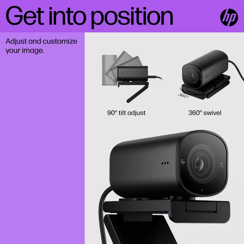 HP 965 4K straumēšanas tīmekļa kamera, 8 MP, 3840 x 2160 pikseļi, Full HD, 60 fps, USB