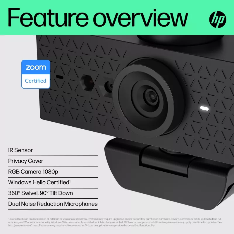 HP 620 FHD tīmekļa kamera, 4 MP, 1920 x 1080 pikseļi, Full HD, 60 fps, 720p, 1080p, 5x