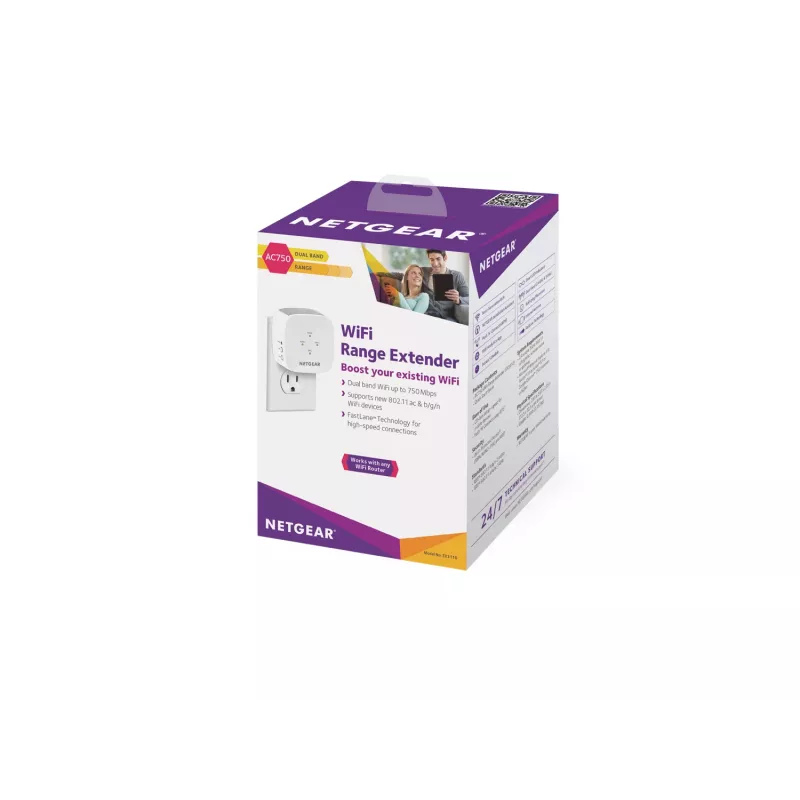 NETGEAR EX3110 WiFi diapazona paplašinātājs AC750, balts