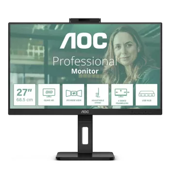 AOC Q27P3QW 27 collu QHD IPS monitors ar iebūvētu tīmekļa kameru un USB centrmezglu