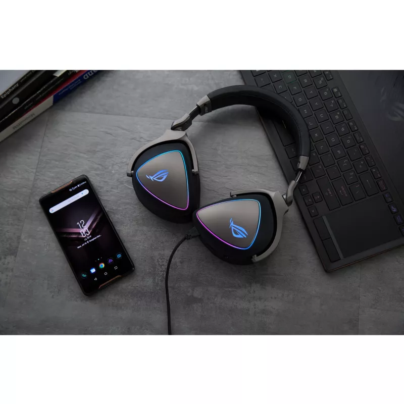 ASUS ROG Delta vadu spēļu austiņas, loka dizains, melnas