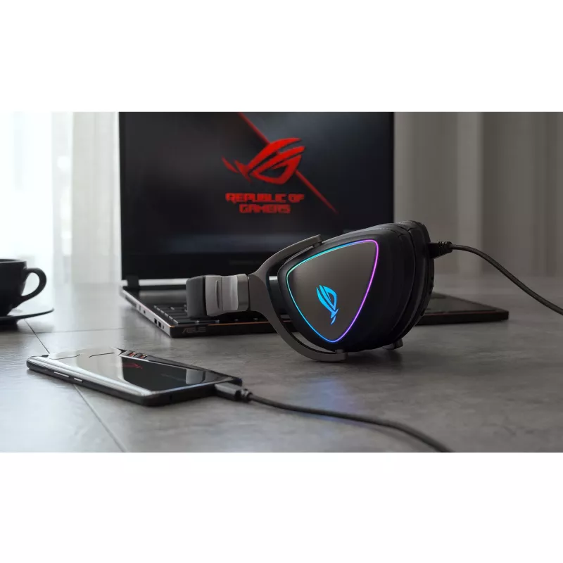 ASUS ROG Delta vadu spēļu austiņas, loka dizains, melnas