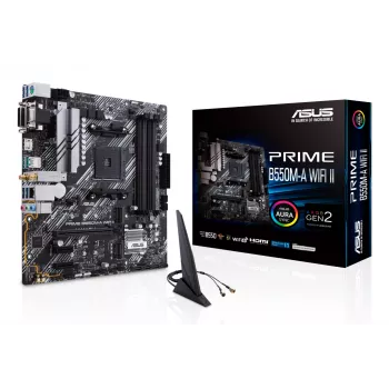 Mātesplate ASUS PRIME B550M-A WIFI II micro ATX — AMD B550, Socket AM4, DDR4, 4 DIMM, Wi‑Fi 6, Bluetooth 5.2, 2x M.2, HDMI 2.1