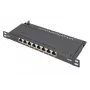 DIGITUS CAT6A ekranēts sadales panelis, 8 porti, 0,5U, 10 inch stiprinājums, melns RAL 9005