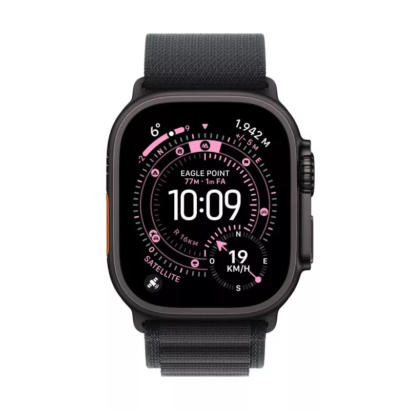 Apple Watch Ultra 3 MF0Q4QF/A GPS + Cellular (5G) 49 mm viedpulkstenis ar melnu titāna korpusu un melnu Alpine Loop siksniņu, S izmērs