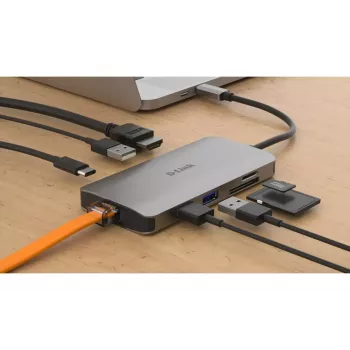 D-Link 8-in-1 USB-C centrmezgls ar HDMI/Ethernet/karšu lasītāju/barošanas padevi