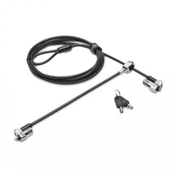 Kensington NanoSaver Keyed Dual Head Laptop Lock, 1.8 m, atslēgas, oglekļa tērauds, melns, nerūsējošais tērauds