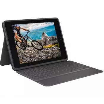 LOGITECH Rugged Folio Graphite Qwertz Deutsch — aizsargmaciņš ar tastatūru iPad 7. un 8. paaudzei