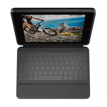 LOGITECH Rugged Folio Graphite Qwertz Deutsch — aizsargmaciņš ar tastatūru iPad 7. un 8. paaudzei