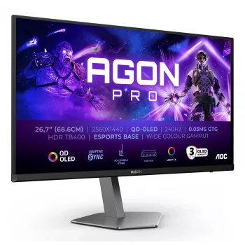 AOC AGON PRO AG276QZD2 dators monitors 67,3 cm (26,5 colli) 2560 x 1440 pikseļi Quad HD QD-OLED Melns, Pelēks