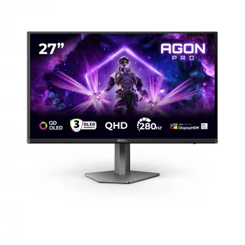 AOC AGON PRO AG276QZD2 dators monitors 67,3 cm (26,5 colli) 2560 x 1440 pikseļi Quad HD QD-OLED Melns, Pelēks