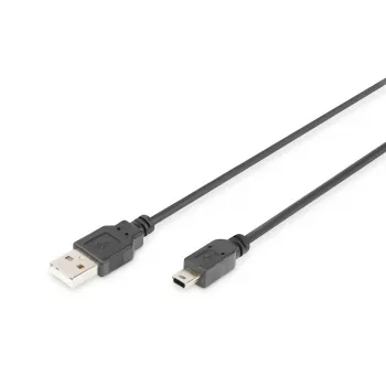 DIGITUS USB 2.0 savienojuma kabelis, A tipa - Mini B (5 kontaktu) M/M, 1m, melns