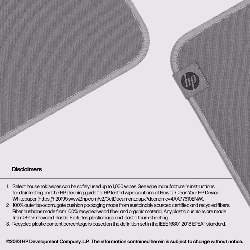 HP 105 Sanitizējams Peles Paliktnis, Pelēks, Monohromatisks, Poliesters, Gumija