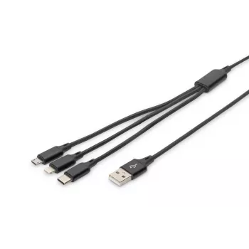 DIGITUS 3-in-1 uzlādes kabelis USB A–Lightning + micro B + Type-C 1m