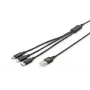 DIGITUS 3-in-1 uzlādes kabelis USB A–Lightning + micro B + Type-C 1m