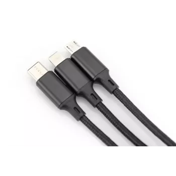 DIGITUS 3-in-1 uzlādes kabelis USB A–Lightning + micro B + Type-C 1m