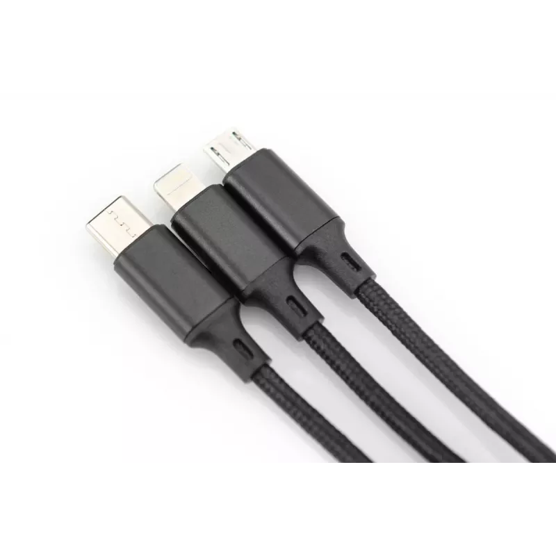 DIGITUS 3-in-1 uzlādes kabelis USB A–Lightning + micro B + Type-C 1m