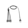DIGITUS 3-in-1 uzlādes kabelis USB A–Lightning + micro B + Type-C 1m
