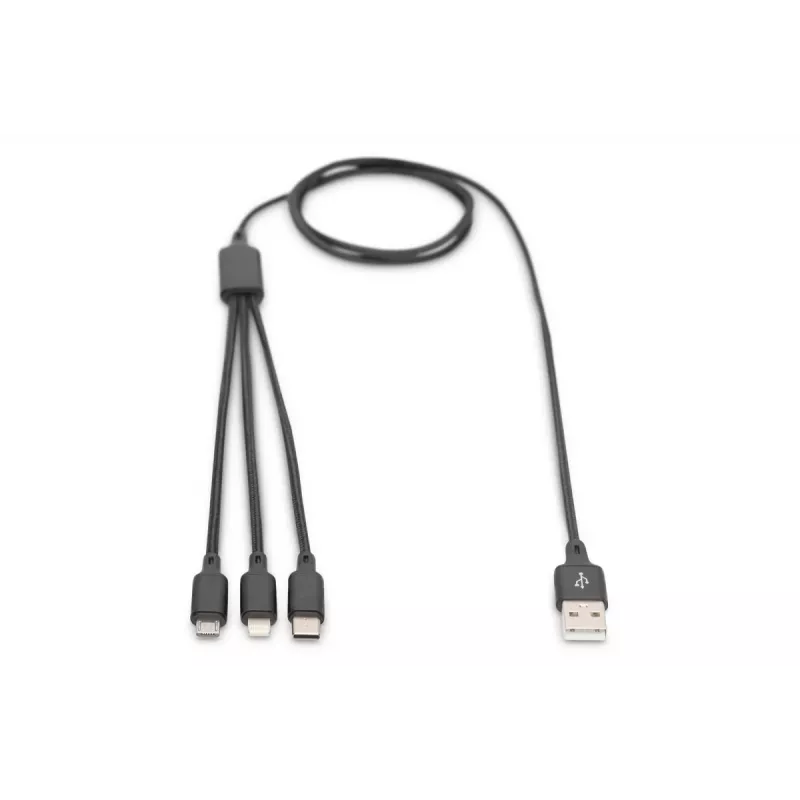 DIGITUS 3-in-1 uzlādes kabelis USB A–Lightning + micro B + Type-C 1m