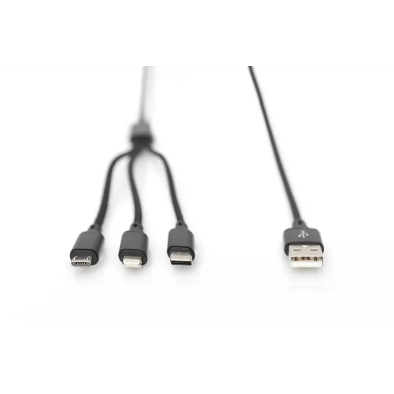 DIGITUS 3-in-1 uzlādes kabelis USB A–Lightning + micro B + Type-C 1m