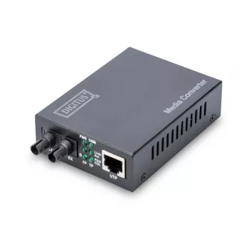 DIGITUS Media Converter, Multimode 10/100Base-TX uz 100Base-FX, ar barošanas bloku, ST savienotājs, līdz 2 km