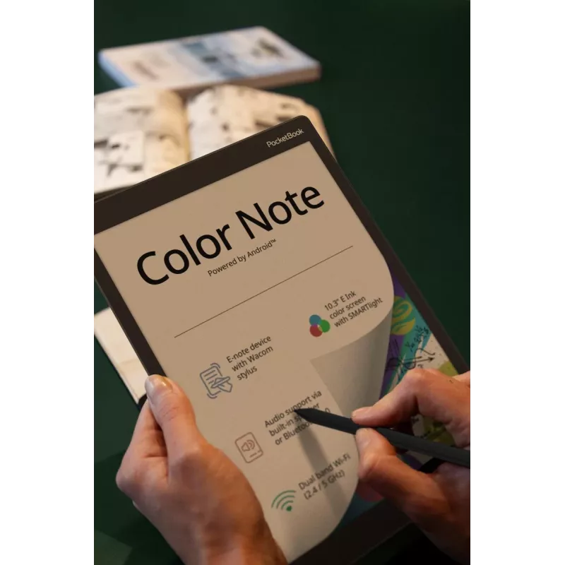 PocketBook Color Note PB1041-1-WW-B e-grāmatu lasāmierīce, 10,3 collu E Ink Kaleido 3, 1404x1872, 32 GB, microSD, USB-C, Stormy Sea