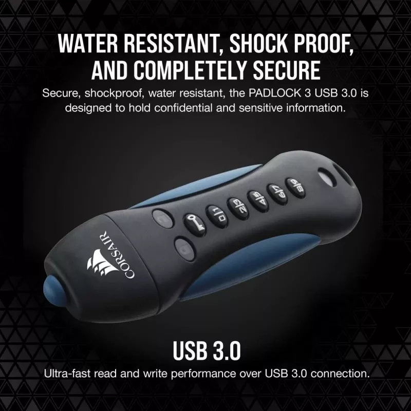 CORSAIR Flash Padlock 3 Secure 256GB USB zibatmiņa USB 3.0