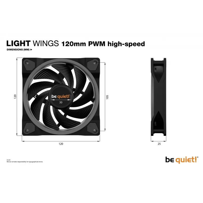 be quiet! Light Wings 120mm ARGB PWM High Speed Ventilators Melns 3 komplekts