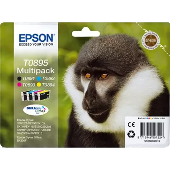 Epson Monkey Multipack 4 krāsas T0895 DURABrite Ultra tinte, melna, ciāna, fuksīna, dzeltena, 5,8 ml, 3,5 ml, 1 gab., komplekts