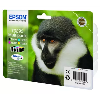Epson Monkey Multipack 4 krāsas T0895 DURABrite Ultra tinte, melna, ciāna, fuksīna, dzeltena, 5,8 ml, 3,5 ml, 1 gab., komplekts