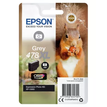Epson 478XL Claria Photo HD Grey tintas kasetne, augstas ietilpības (XL), pelēka, 11.2 ml, 1 gab., 200 lpp.