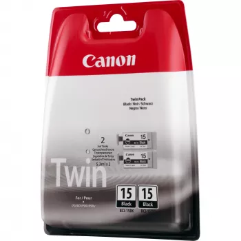 Canon BCI-15BK Melnās Tintes Kasetne (Divu Paka), Melna, Pigmenta tinte, 2 gab., 242 lapas, Daudzpaka
