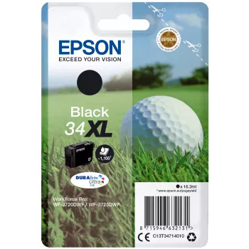 Epson Golf bumbiņa Singlepack Melna 34XL DURABrite Ultra Tinte, Augstas (XL) ietilpības, Melna, Pigmenta tinte, 16.3 ml, 1 gab., 1100 lapas
