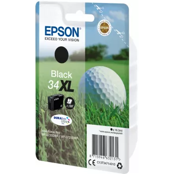 Epson Golf bumbiņa Singlepack Melna 34XL DURABrite Ultra Tinte, Augstas (XL) ietilpības, Melna, Pigmenta tinte, 16.3 ml, 1 gab., 1100 lapas