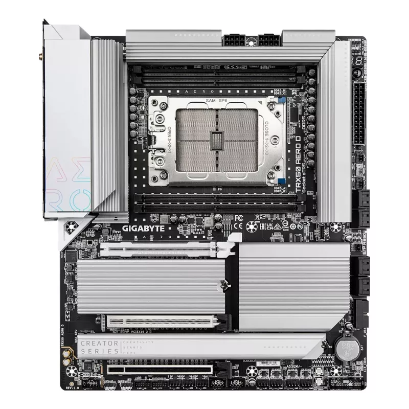 Mātesplate GIGABYTE TRX50 AERO D — AMD Ryzen Threadripper 9000, DDR5 7800MHz, PCIe 5.0, Wi-Fi 7, 10GbE