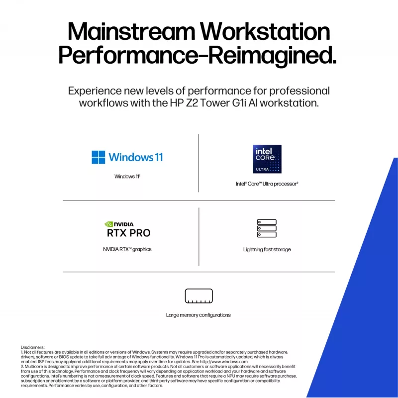 HP Z2 Tower G1i darbstacija ar Intel Core Ultra 9 285K, 64 GB DDR5-SDRAM, Windows 11 Pro — AI darbstacija, AI PC