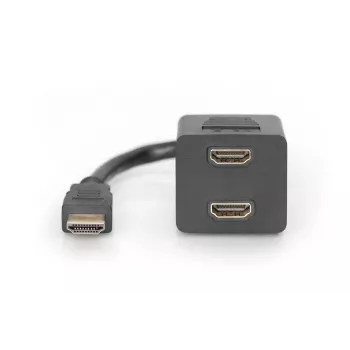 DIGITUS HDMI Y-sadalītāja kabelis, A tips - 2x A tips M/F, 20cm pasīvs, Full HD, zelts melns