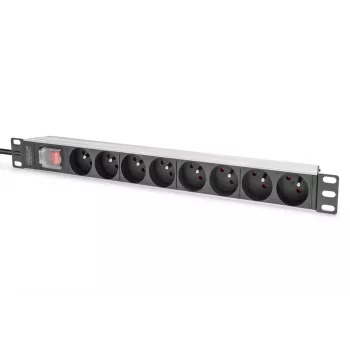DIGITUS 1U Alumīnija PDU, 8x CEE 7/5, 16A, 4000W, 250VAC
