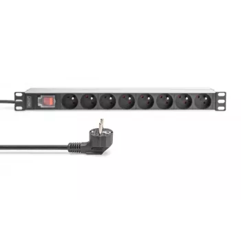 DIGITUS 1U Alumīnija PDU, 8x CEE 7/5, 16A, 4000W, 250VAC