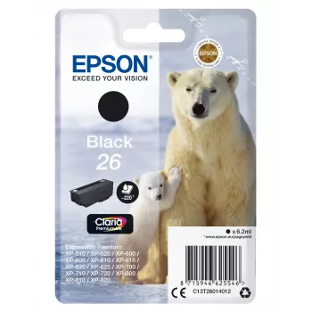 Epson Polar bear Singlepack Black 26 Claria Premium tinte, standarta ietilpība, melna, pigmenta tinte, 6.2 ml, 1 gab., 220 lapas