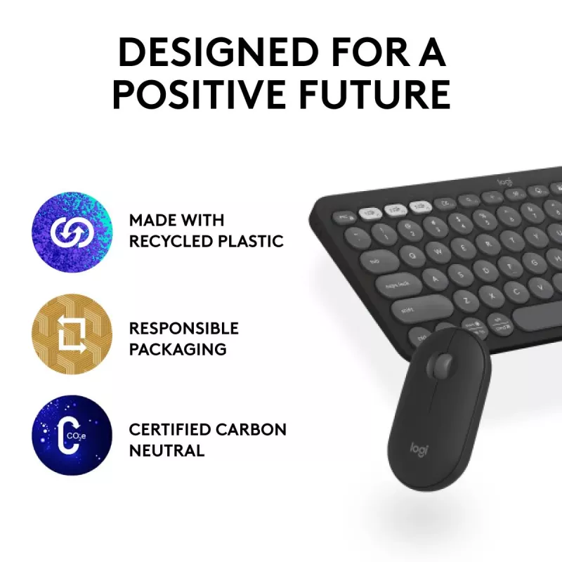 LOGITECH Pebble 2 Combo Tonal Graphite QWERTY US — Bezvadu klaviatūras un peles komplekts