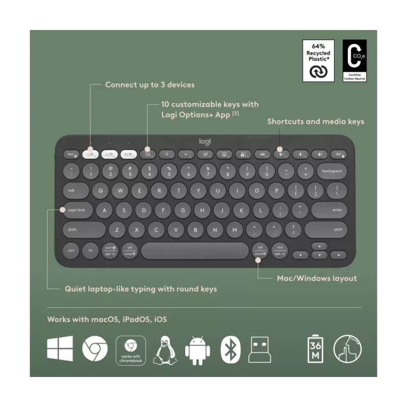 LOGITECH Pebble 2 Combo Tonal Graphite QWERTY US — Bezvadu klaviatūras un peles komplekts
