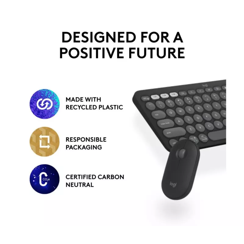 LOGITECH Pebble 2 Combo Tonal Graphite QWERTY US — Bezvadu klaviatūras un peles komplekts