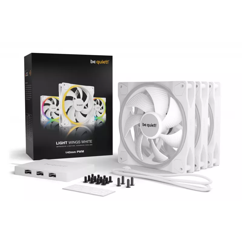 be quiet! Light Wings White 140mm PWM trīskāršs komplekts | 3 datora korpusa ventilatori 14 cm, balti